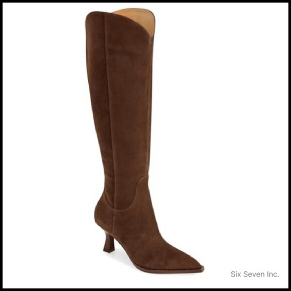 Wide Calf Knee High Boots Kitten Heel Pointed Toe Elegant Fall Winter - Picture 2 of 8